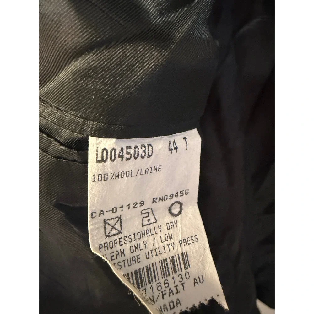 Mens 100% Wool 3-Button Blazer Jacket Made in Canada Charcoal Grey 44 T L004503D